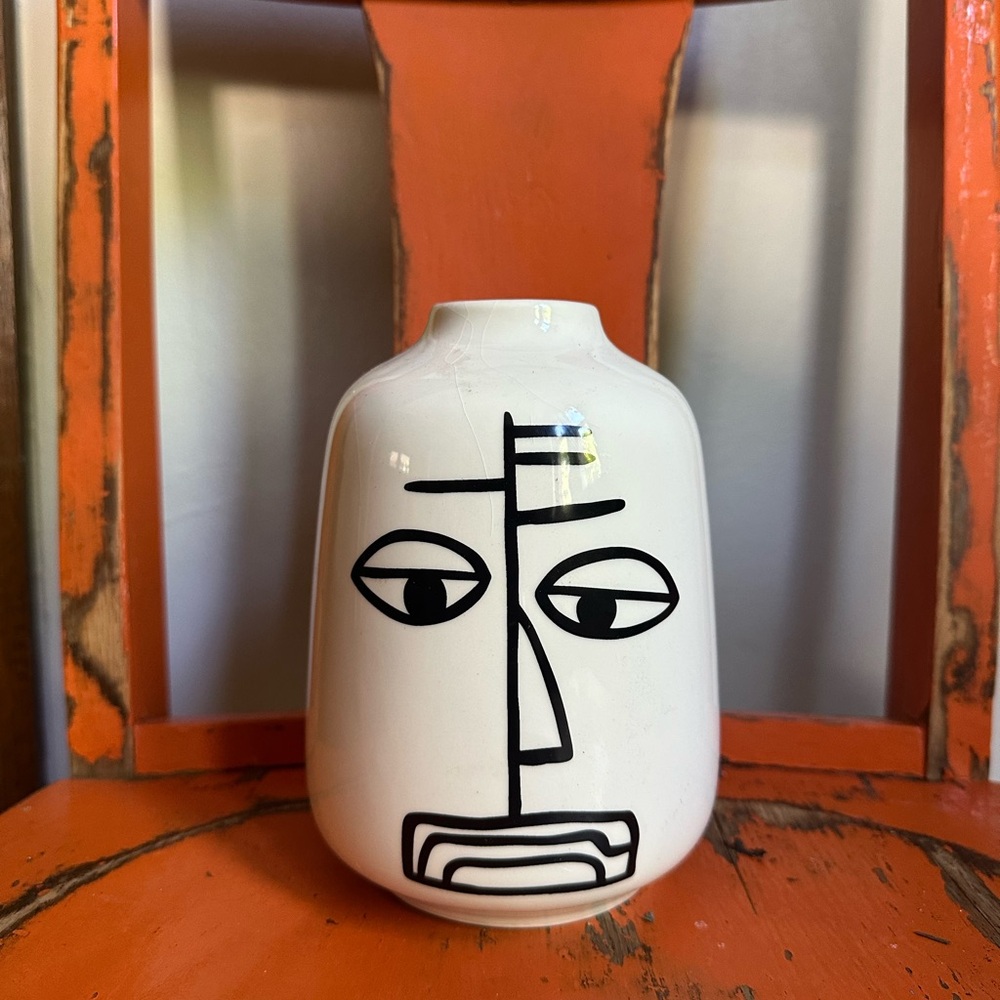 Modern White Ceramic Face Vase